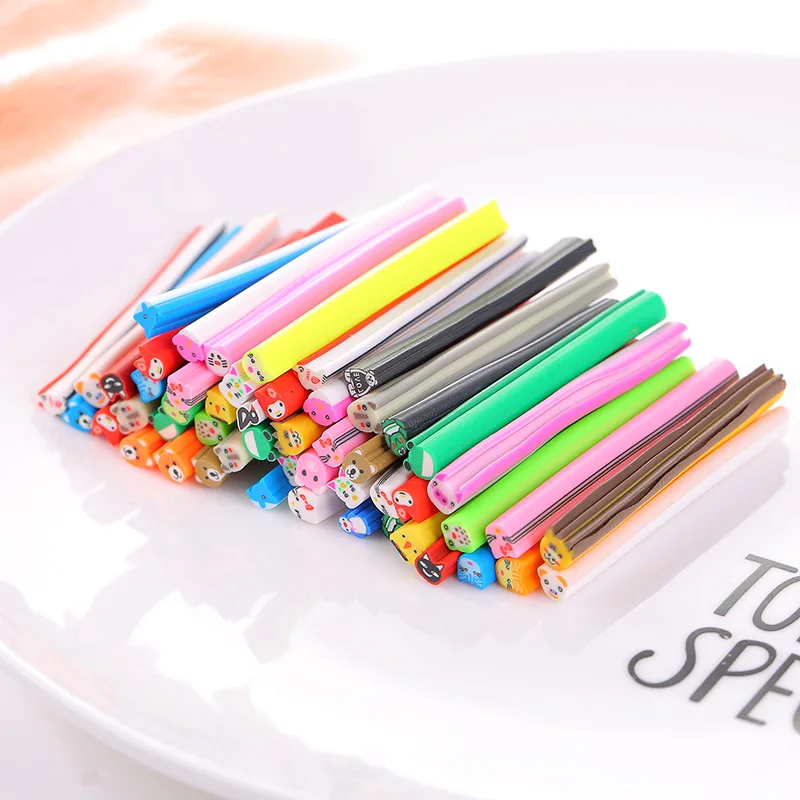 

50 Strands Handmade Polymer Clay Stick Nail Art Tips Canes Rod 3D Designs Mixed Pattern for Crafting DIY Decoration 5cm/Strand