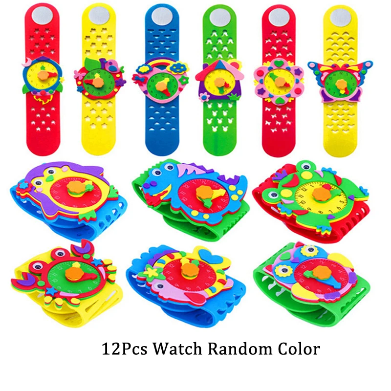 12Pcs Watch Новые игрушки DIY 3D EVA пена ремесло стикер часы ручной работы часы для обучения детей детский сад образовательные игры Детский подарок ZXH - Цвет: 12Pcs Watch