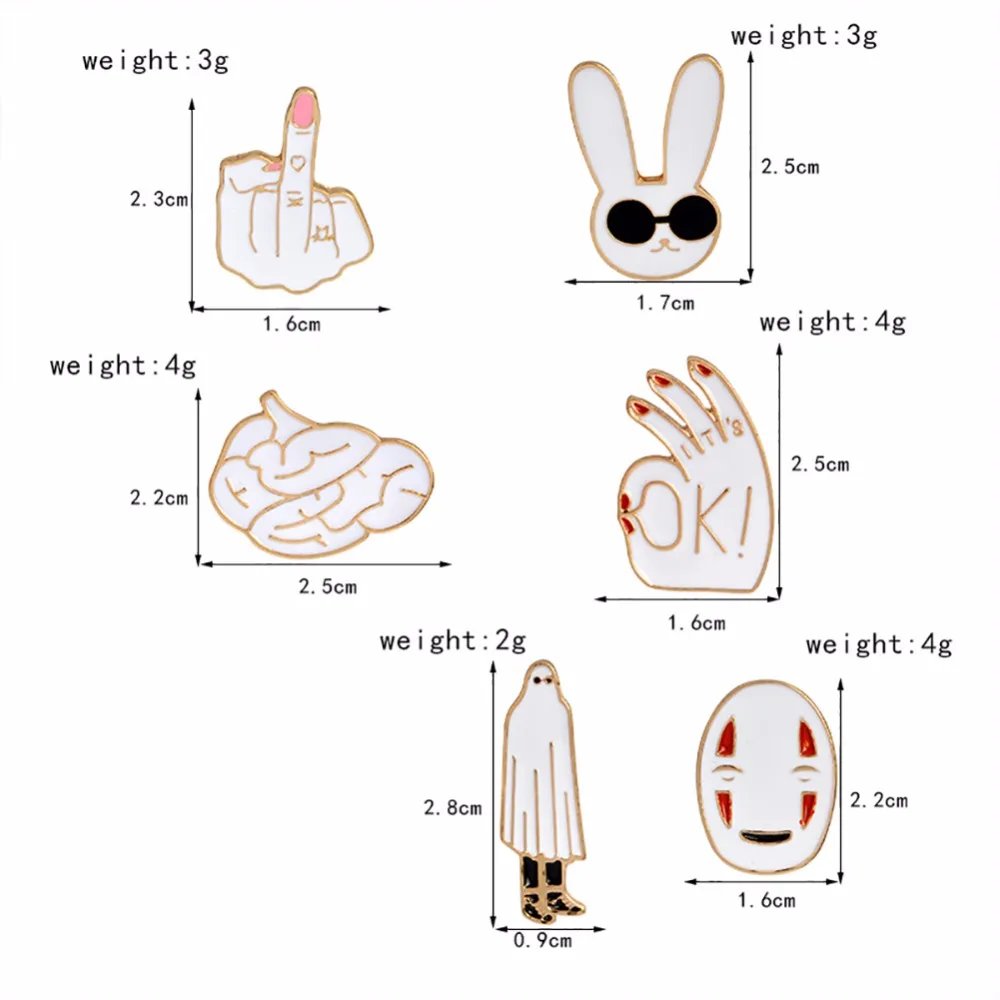 2 шт. эмаль на булавке белый кролик маска рисунок знак мозга милые Мультяшные