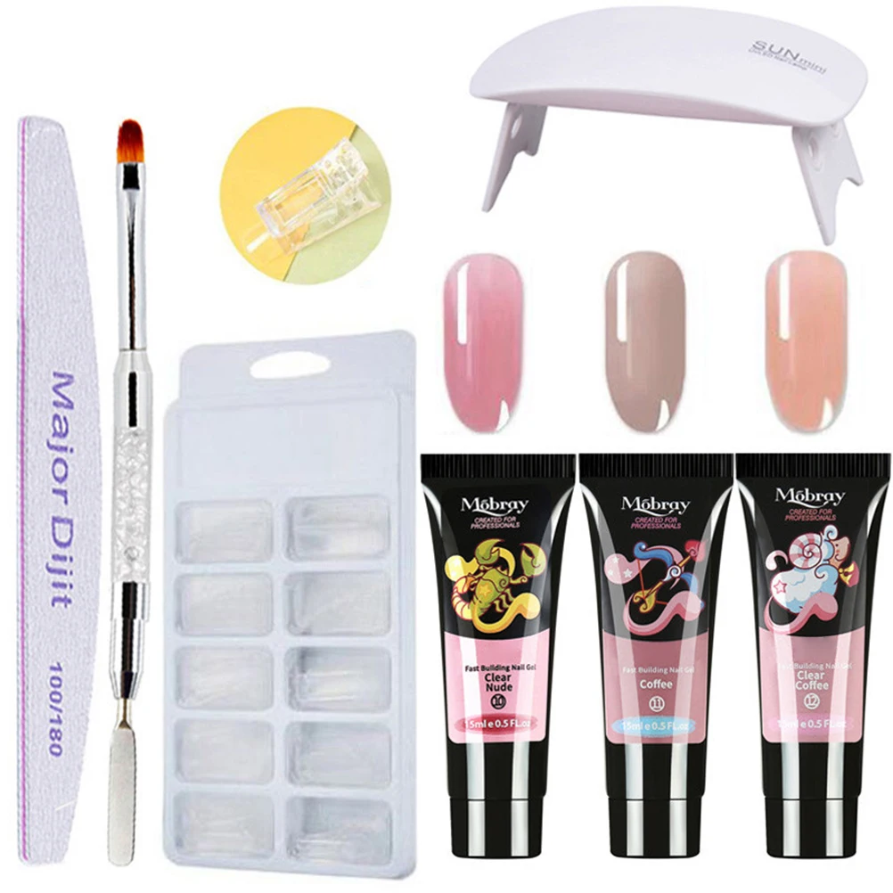 

Nail Extension Gel Kit Nail Polish Gel Kit Nail Studio Set for Starter with 3 Nail Gel UV Nail Lamp Nail File Clip Nail Tips #E