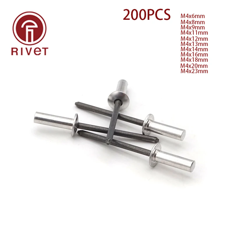 DIN 15973 200 шт. заклепки M4 из алюминия и стали с закрытым концом круглые купольной
