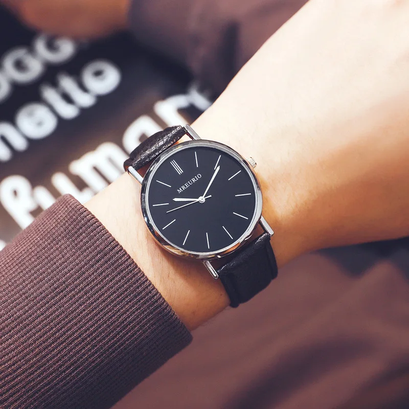 

Men Quartz Watch Fashion Featured Watch Quartz Lovers Watch Leather Belt Men's Black White Red Brown Belt Men Gift