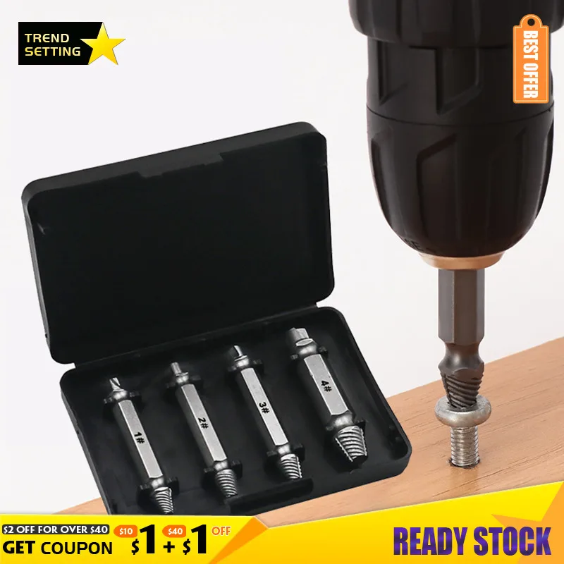

4pcs HSS Double Side Drill Out Damaged Screw Extractor Bits Set Guide Wood Broken Speed Out Easy Bolt Stud Stripped Removal Tool
