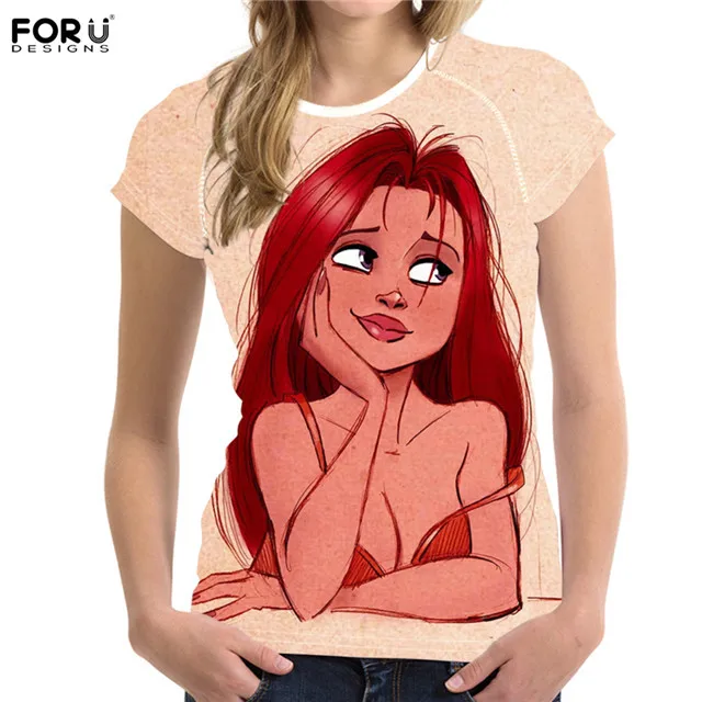 FORUDESIGNS T-shirts for Women African Black Girls Hairstyle Printing Tops Summer Short Sleeve T Shirts Female Kawaii Tees XXL | Спорт и