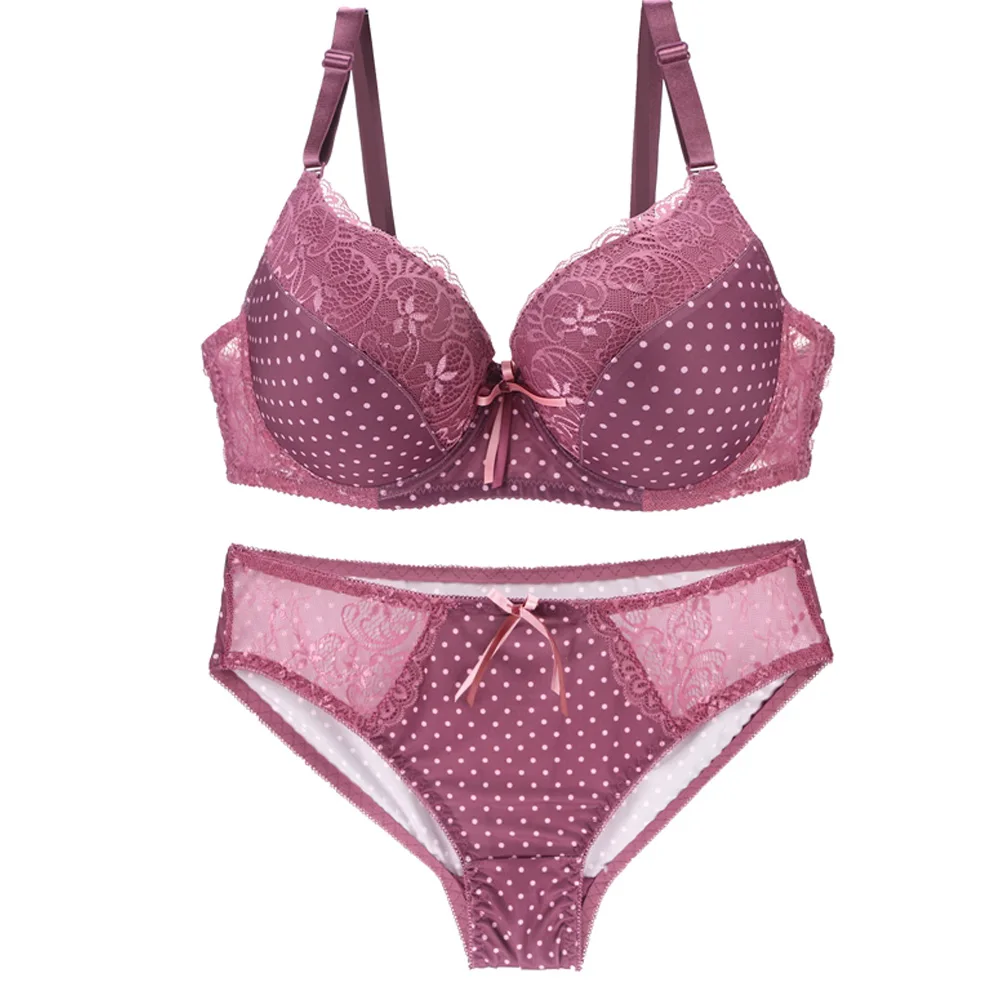 Sexy Women Bras Set Dot Push Up Underwear Sets Bra and Thong Bra Briefs Panties Intimates Sets Printed A B C D DD E Size 32-44
