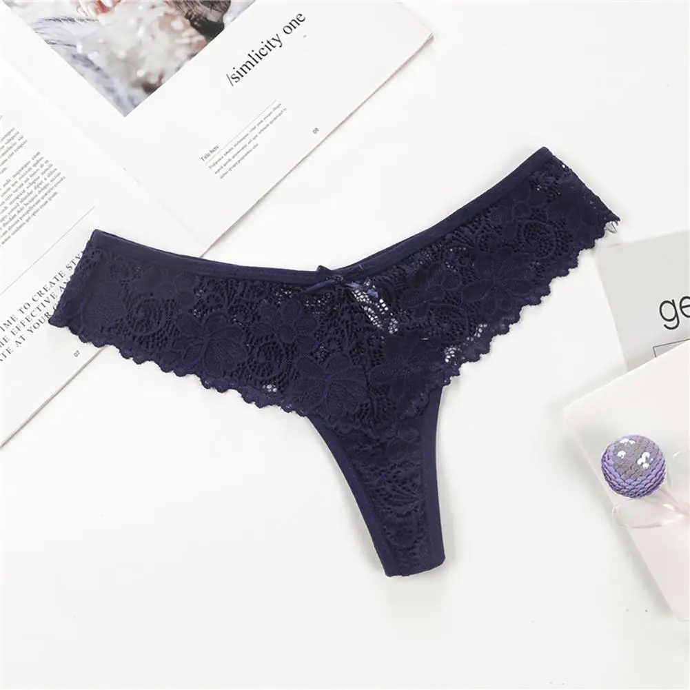 

Fashion Women Sexy Solid Color Elastic Ultrathin G-String Underwear Lace Thongs