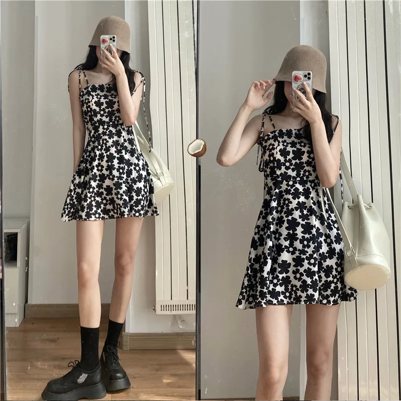 

Шикарный черный цветочный сарафан на бретелях-спагетти, женское облегающее мини-платье без рукавов с вырезом лодочкой, летнее женское плат...