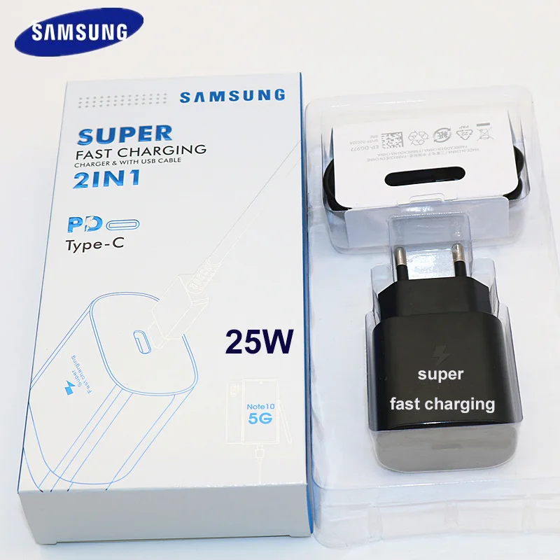 Зарядный адаптер Samsung Note 10 Pro USB 3 0 25 Вт Type-C 1 м кабель для быстрой зарядки Galaxy S8 S9 S10