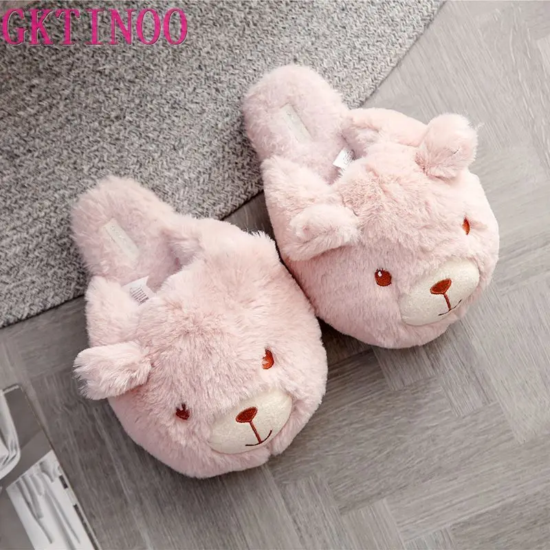 Новинка Kawaii Bear Зимние женские домашние тапочки Домашняя обувь для спальни с