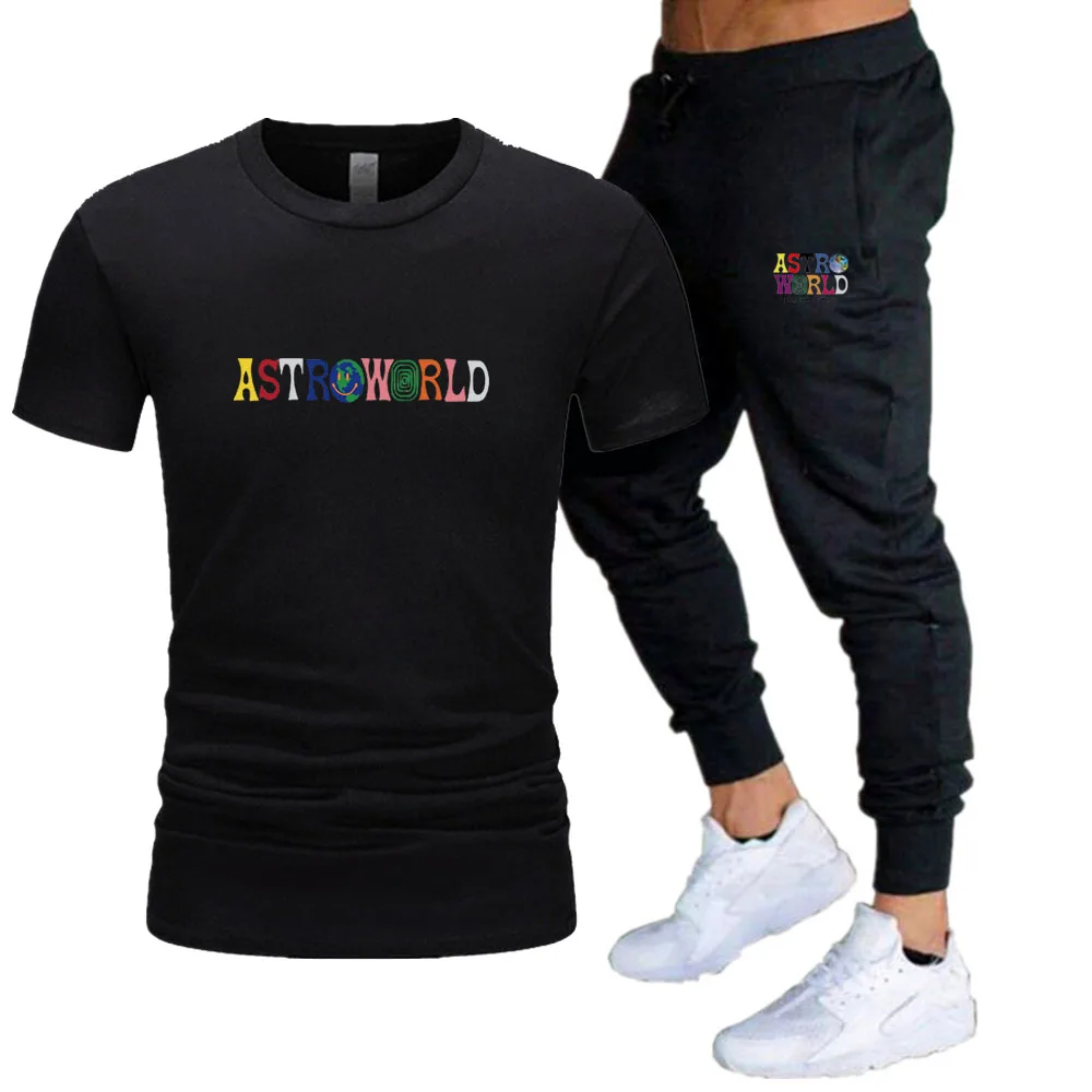 

Fashion ASTRWORLD Printing 2021 New Style Summer Cool Harajuku Graphic T-Shirt Men Streetwear Suit Sweatpants Tops Joggers Pants