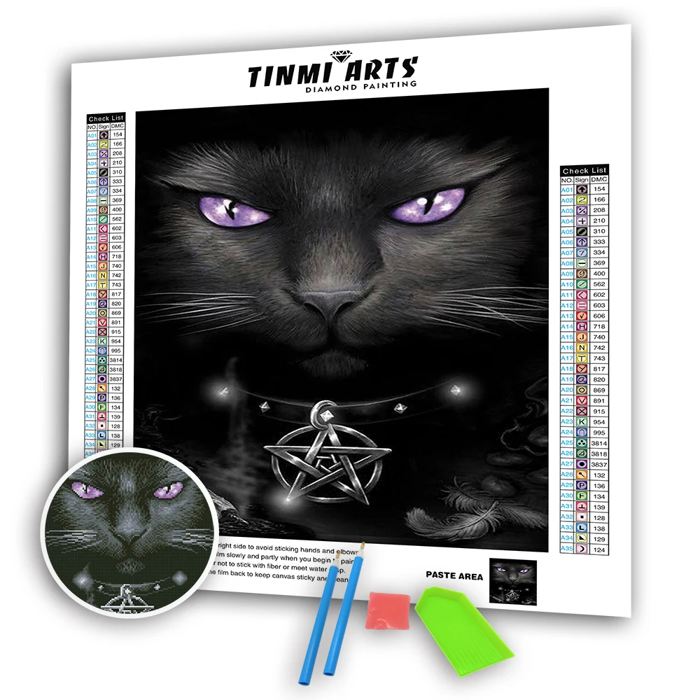 5D алмазные картины полный дрель круглый чокер и черная кошка мозаичного