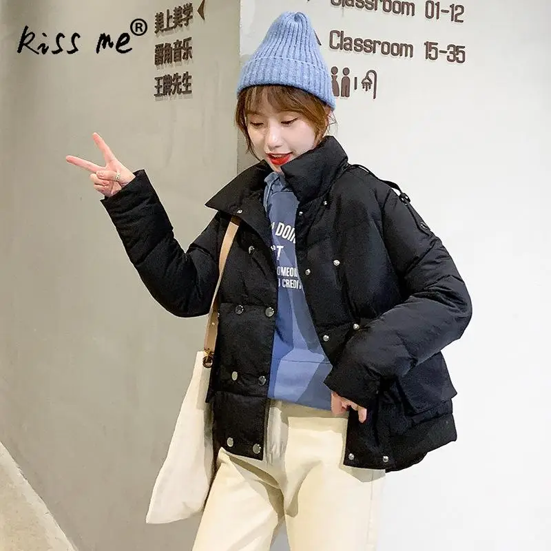 Свободный Зимний пуховик с высоким воротом женский жакет в стиле кэжуал теплый