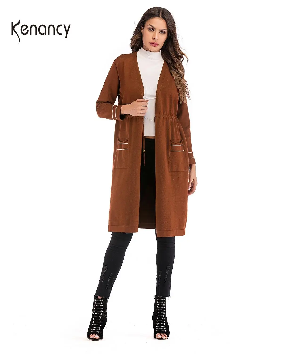 Однотонные женские повседневные кардиганы Kenancy Осенний женский свитер с V