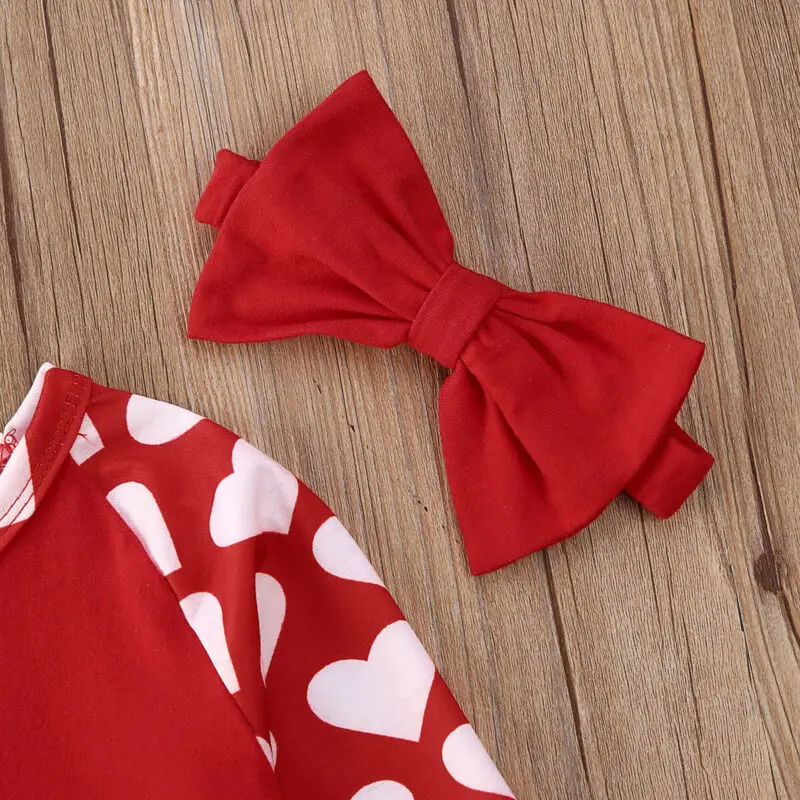 0-24M Valentine's Day Baby Girl Outfits Newborn Infant Red Heart Long Sleeve T shirt Ruffle Pants Costumes | Мать и ребенок