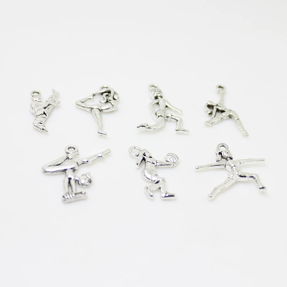 

20 шт., Йога, Йога, кулон, античная серебряная танцевальная балерина, девушки в стиле игры в волейбол, подвески «сделай сам» для изготовления ю...