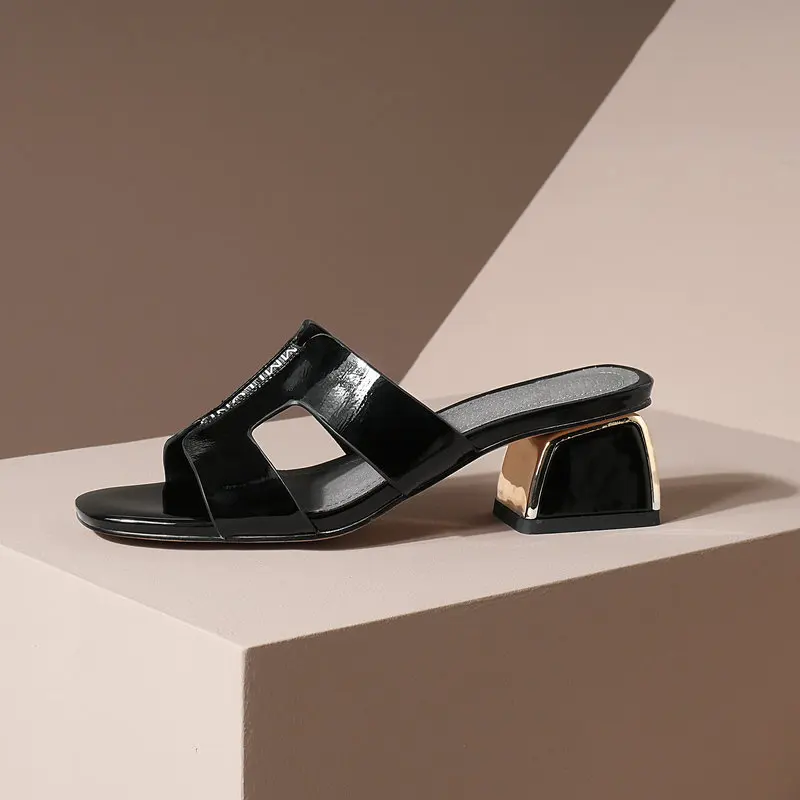 

Fashion Summer Genuine Leather Shoes Gladiator Casual Open Toe Thick Heels Female Rome Shoes Woman Sandals