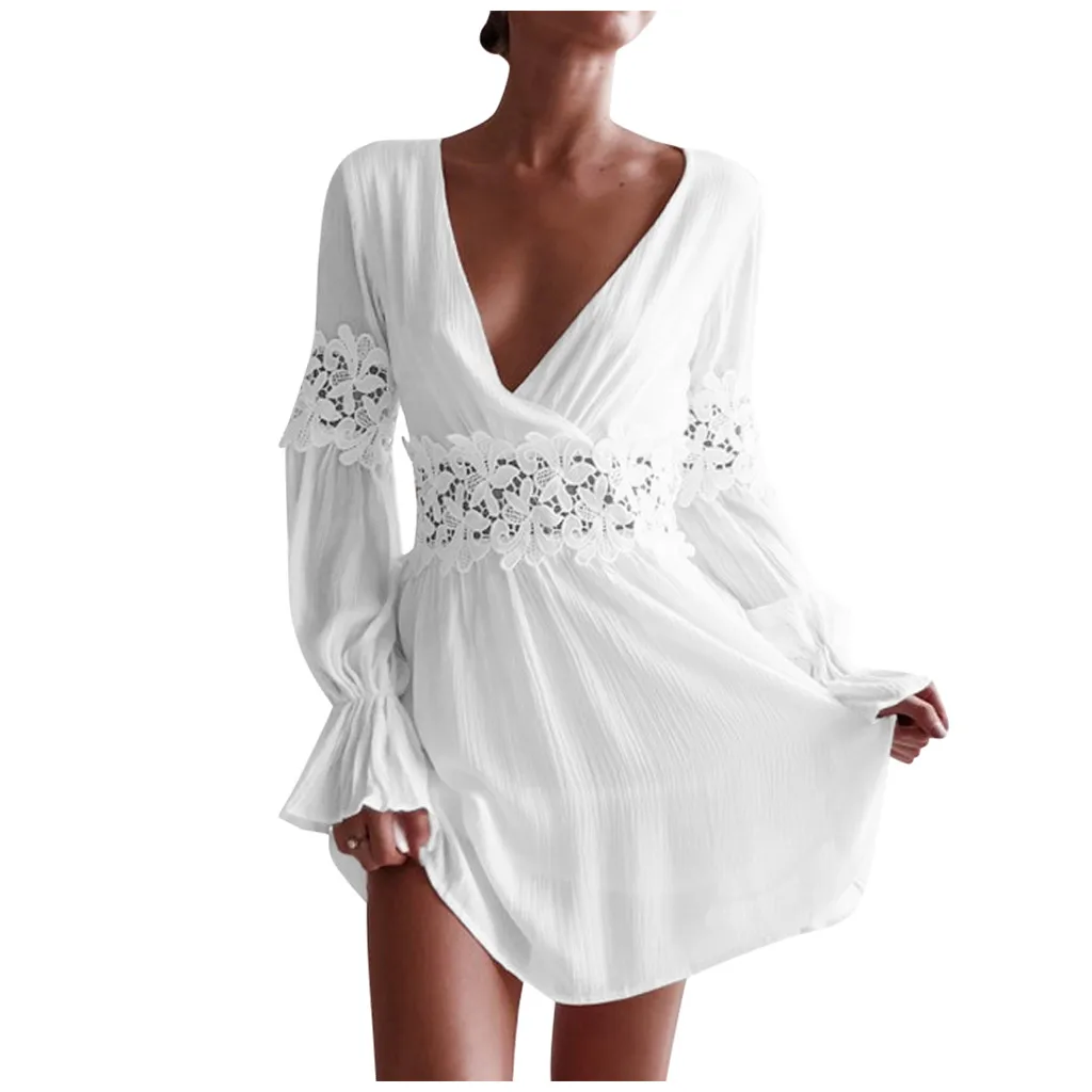 2019 горячая Распродажа модное женское платье простое кружевное мини-платье с