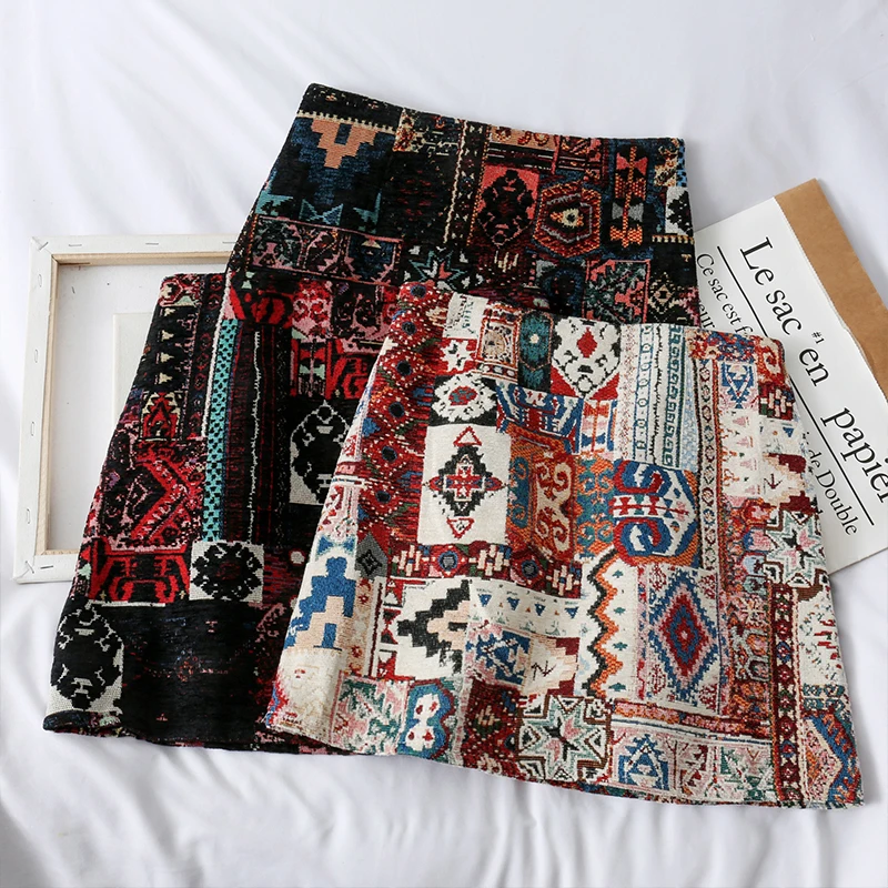 

Женские юбки с вышивкой HELIAR BOHO, винтажные юбки трапециевидной формы, весенние мини-юбки с широкими штанинами в полоску, сексуальные мини-юбк...