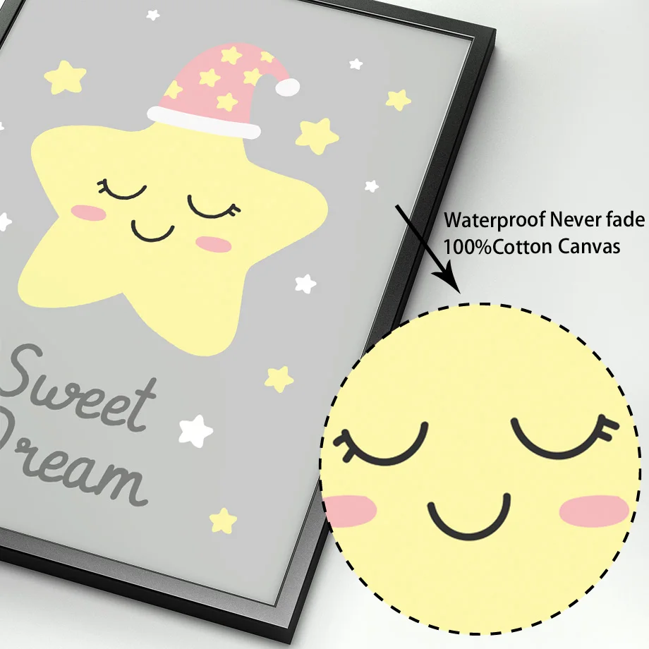 Мультфильм Звезда Луна облако кролик хорошая ночь стены Искусство Холст