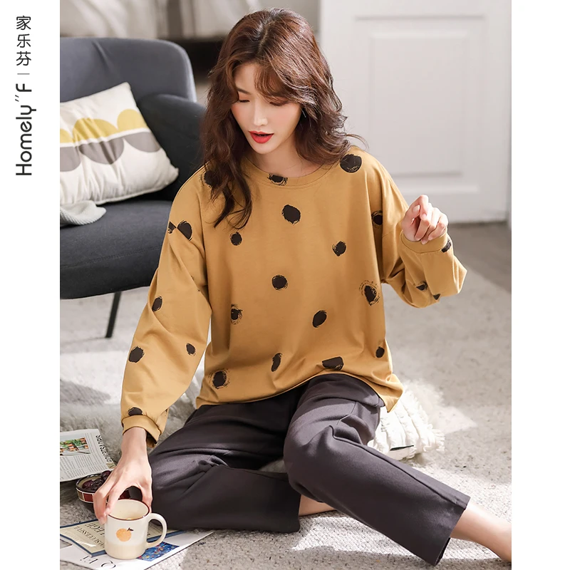 

Пижама женская весенне-осенняя хлопковая Домашняя одежда с длинными рукавами хлопковая летняя тонкая одежда для отдыха подходит для повсе...