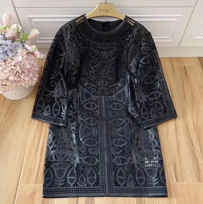 2019 осеннее сексуальное открытое вышивающееся полиуретановое платье с цветочной