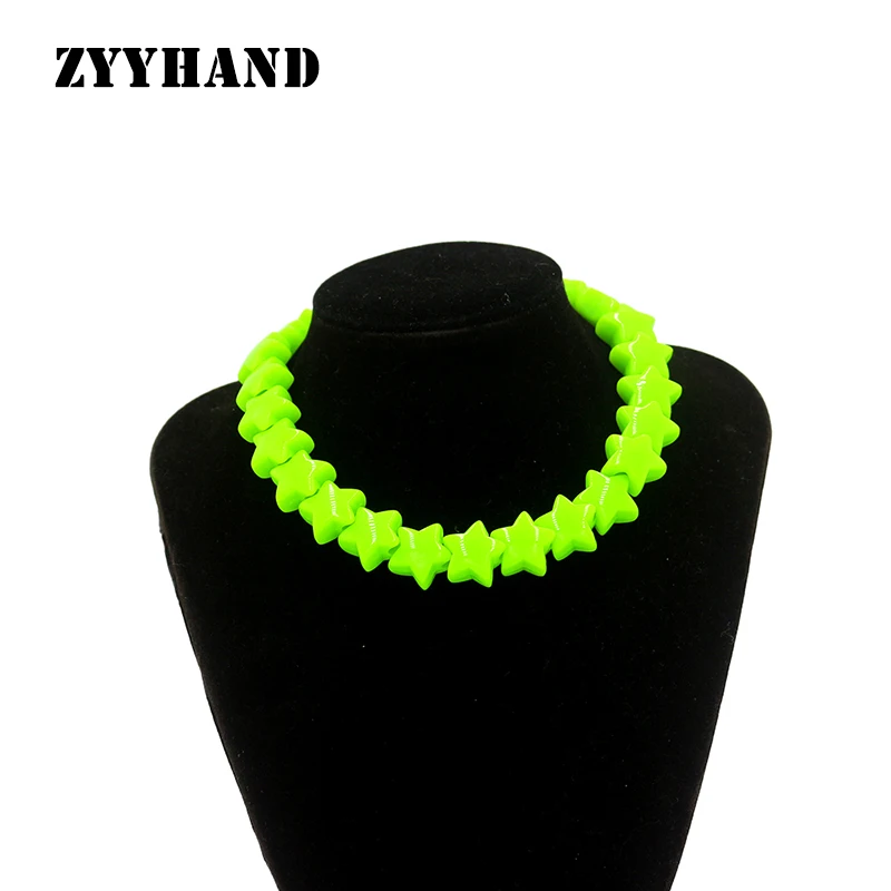 

Plastic Green Star Women Jewelry Set Women Short Necklace Earring Bracelet Customized Adjustable Jewelry