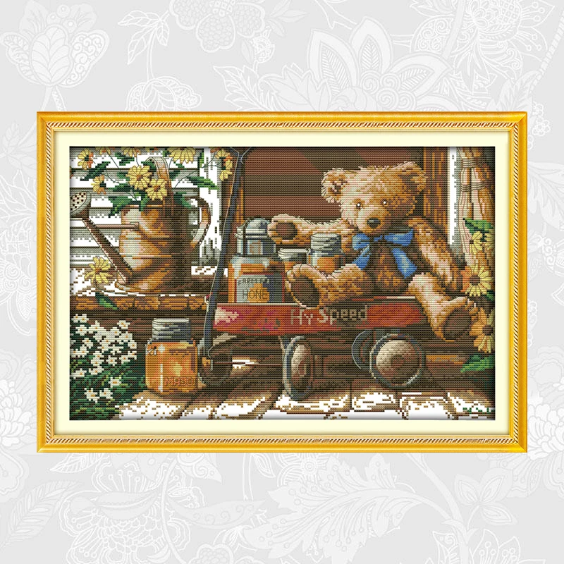 Набор для вышивки крестиком Honey Bear сделай сам из белой ткани с рисунком 14 карат