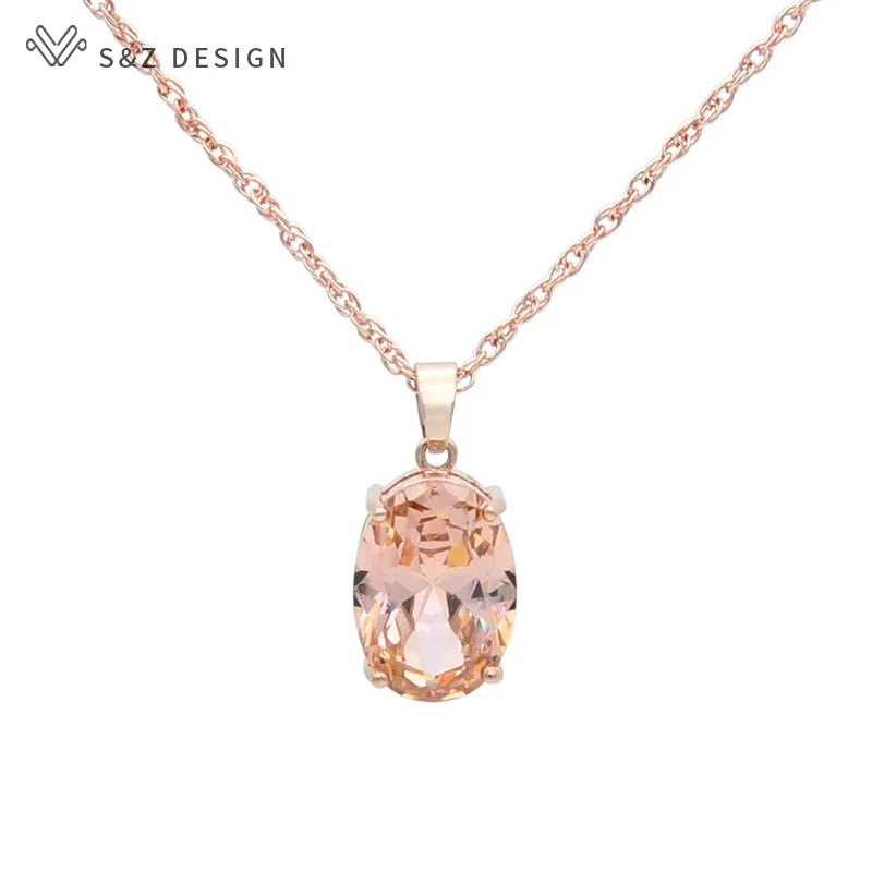

S&Z DESIGN 2020 New Oval Egg Shape Cubic Zirconia 585 Rose Gold White Gold Pendant Necklace For Women Wedding Party Jewelry