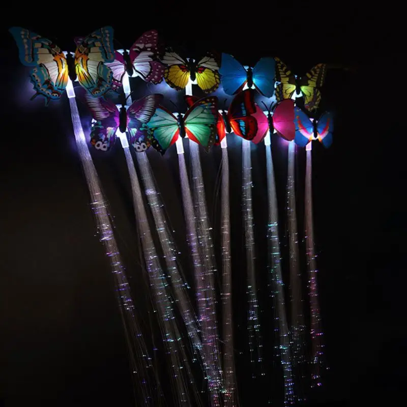 

24pcs/pack Butterfly Flashing Braid LED Fiber Optic Glowing Hair Barrette