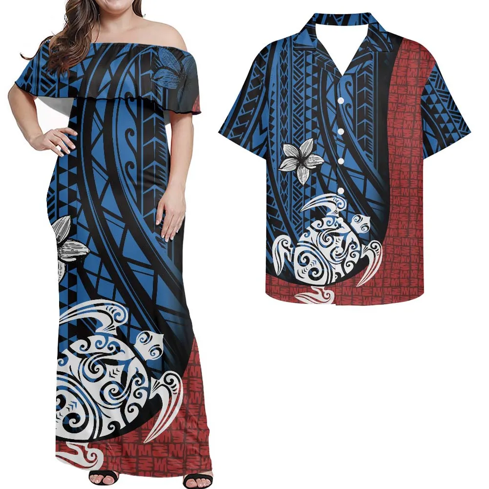 

Elegant Dress Women Polynesian Art Tribal Print Off Shoulder Sexy Party Dress 2022 Summer Dresses Hawaii Samoan Floral Vestidos