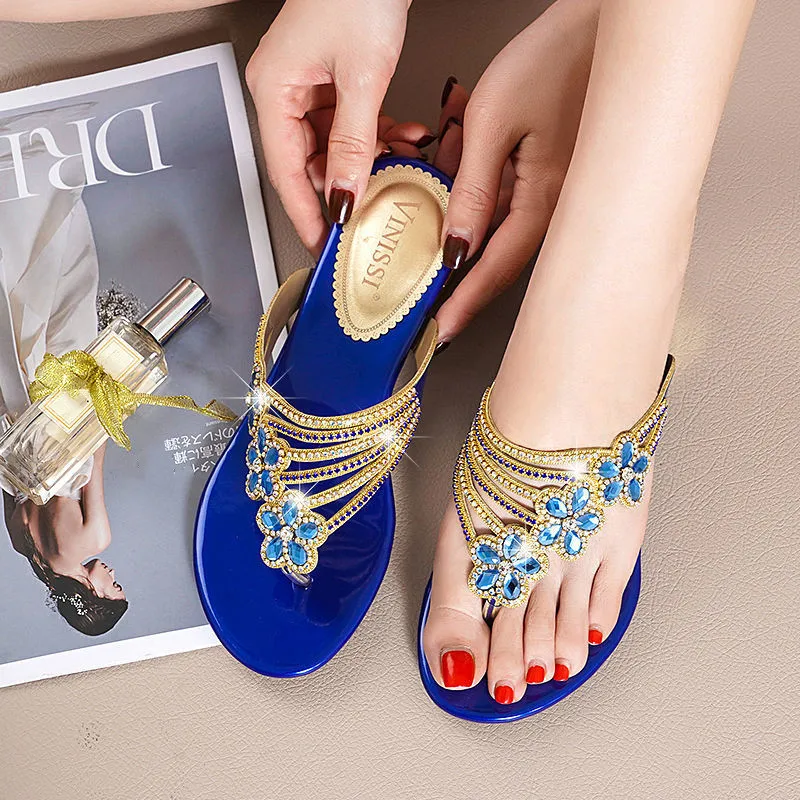 WUYAZQI Women's beach shoes new summer sandals fashion women's Rhinestone large size slippers Q8 | Обувь