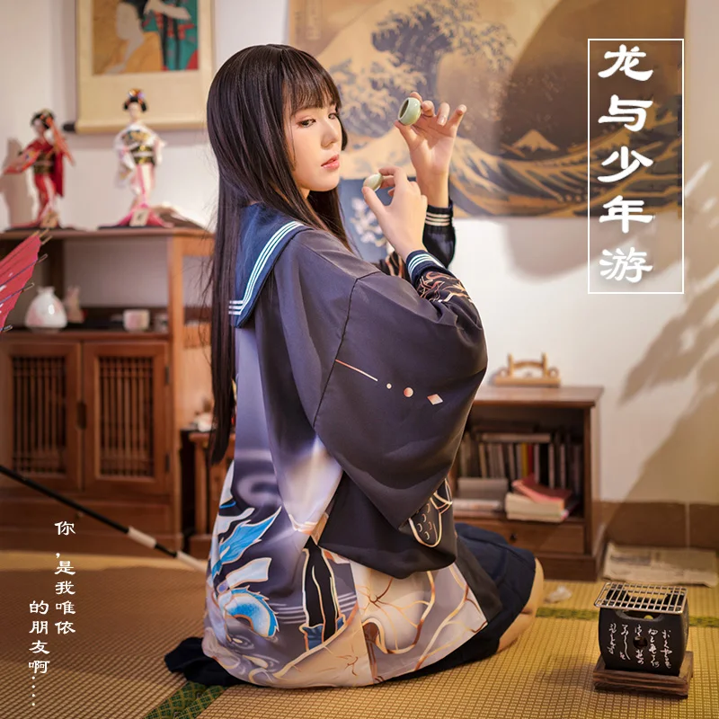 Халат кимоно Женский/мужской летний свободный с драконом и подростком| |