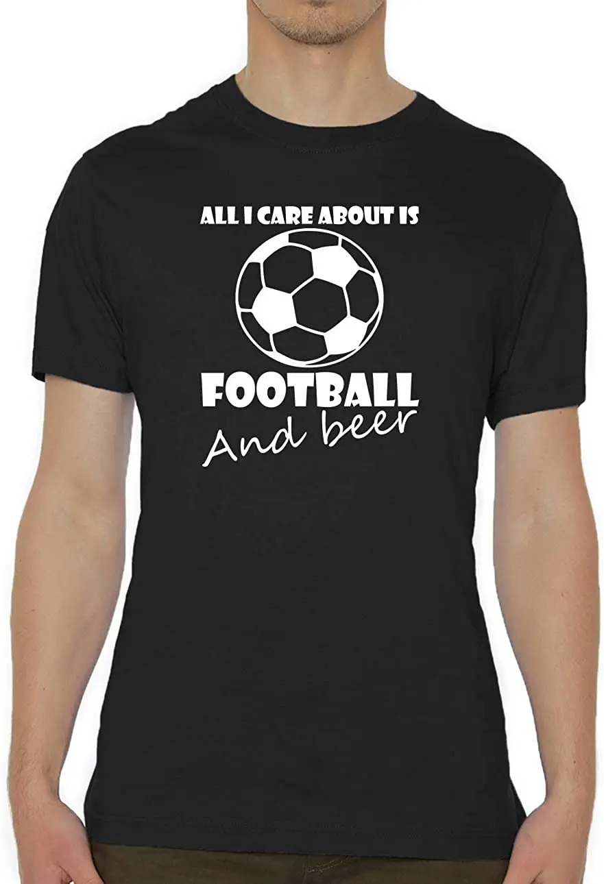 

All I Care About is Football and Beer Funny Slogan Crew Neck Men's T-Shirt New Summer 2020 Cotton Breathable Short Sleeve Tshirt