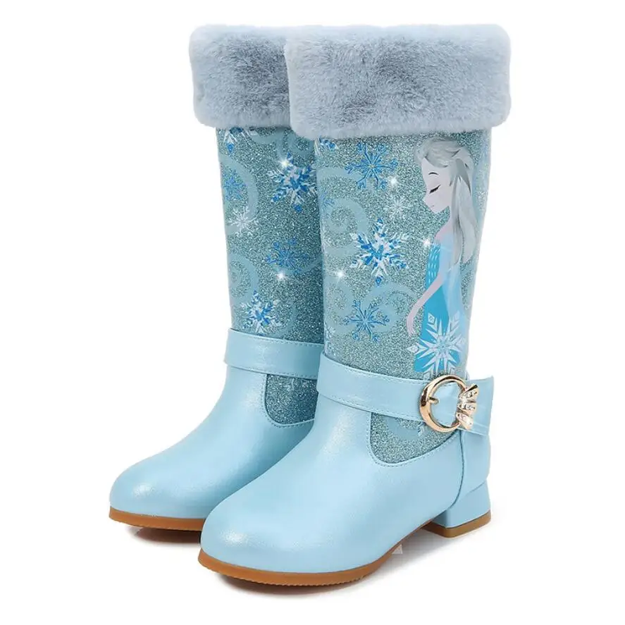 Kids shoes Children Princess Cartoon Boots Leather Bling Fashion New girls Genuine Wool Warming Winter Knee Long |