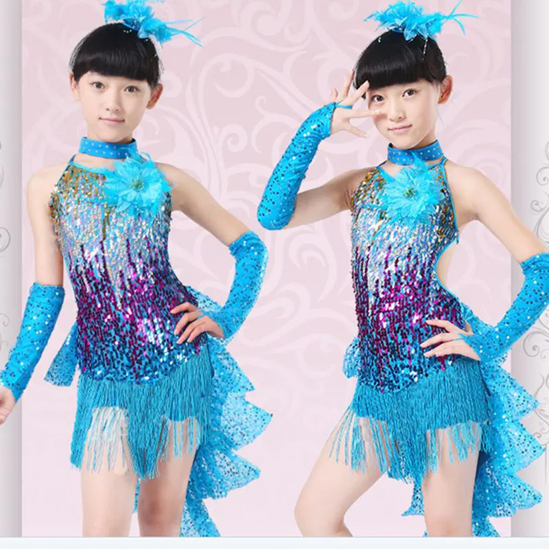 

Latin Dance Dress For Girls Costumes Kids Clothes Ballroom Competition Dresses Fashion Leotard Sequin Sequined Tassel Salsa