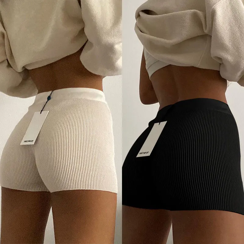 

Women Shorts Pants Summer Knit Shorts Elastic Waist Bottom Biker High Waist Shorts Pants For Lady Slim Bodycon High Quality