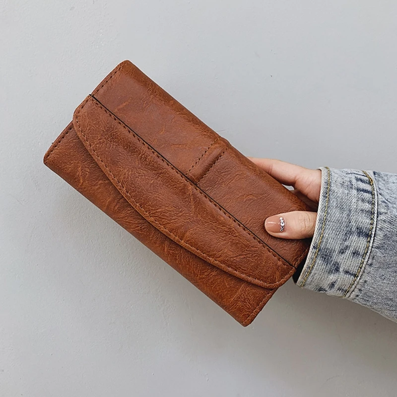 

Vintage Trifold Wallet Women Long PU Leather Purse Female Clutch Phone Bag