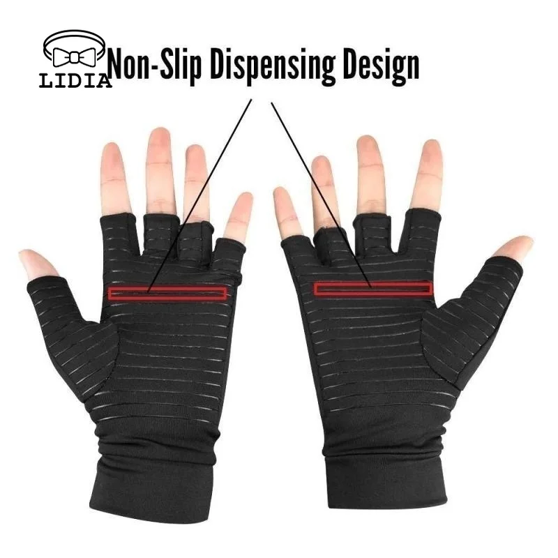 

Men Copper Fiber Pressure Gloves Copper Fiber Non-slip Half Finger Joint Gloves Antibacterial Deodorant Rehabilitation Mittens