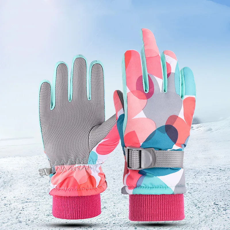 

Girls Boys Ski Gloves Winter Fleece Waterproof Warm Children Snowboard Snow Gloves Kids Outdoor Playing Riding Cycling Gloves