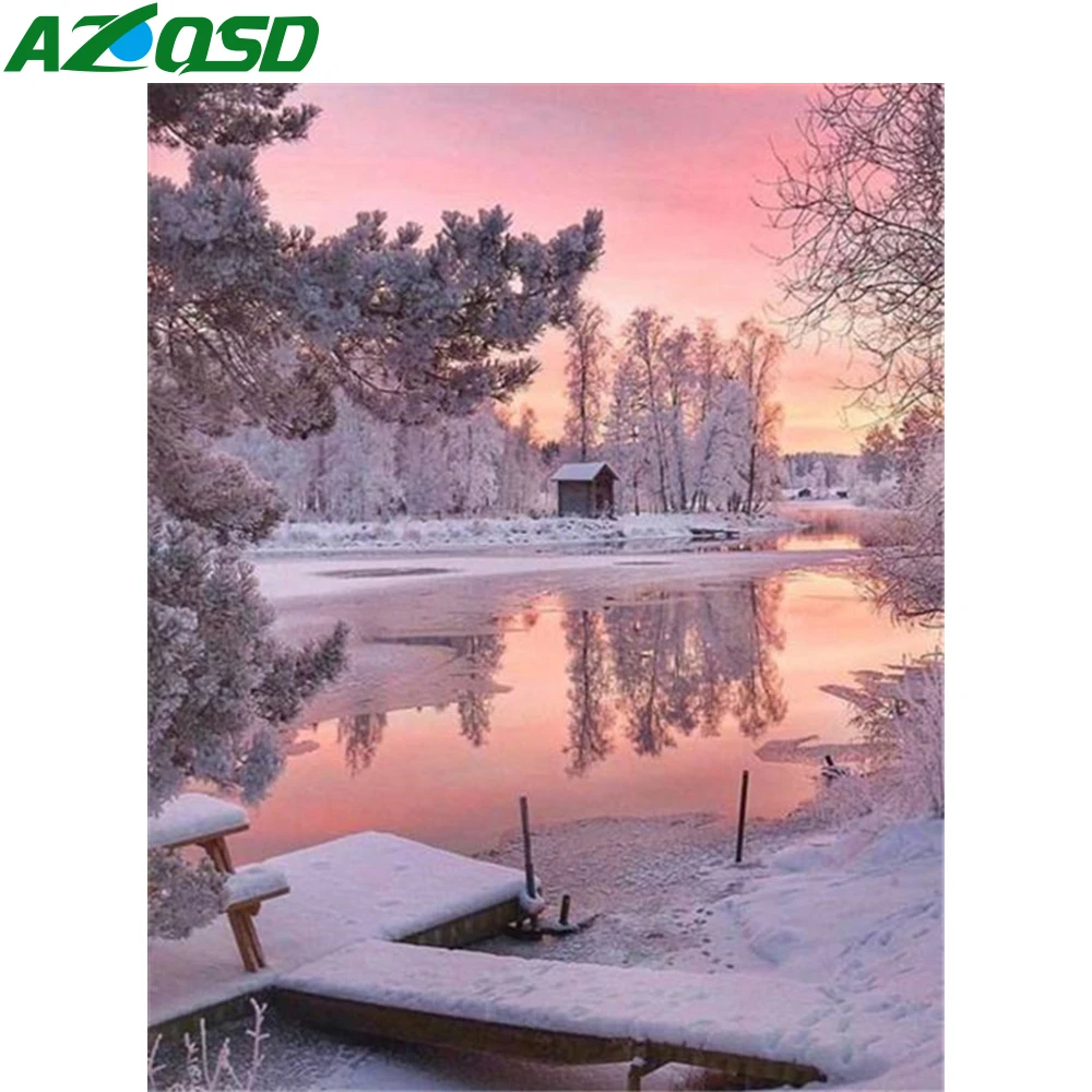 AZQSD 5D DIY Diamond Painting Winter Landscape Cross Stitch Full Square Drill Handicraft Embroidery Home Decortion |