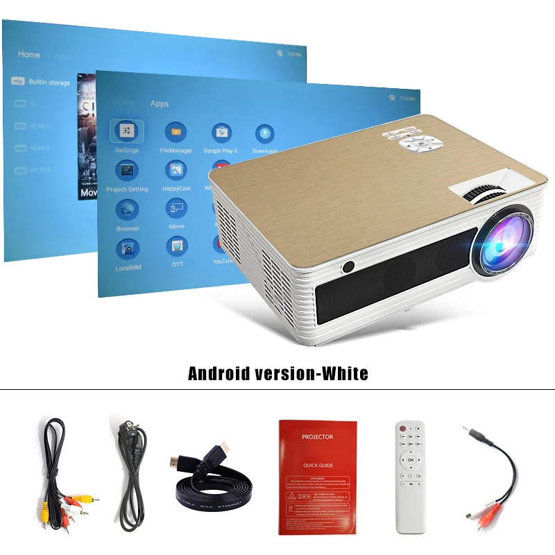 Touyinger светодиодный проектор M5 full HD видео 4000 люмен 1280*720 P(Android Bluetooth 5G WiFi 4K опционально) проектор домашний кинотеатр 3D - Цвет: Android 6.0 White