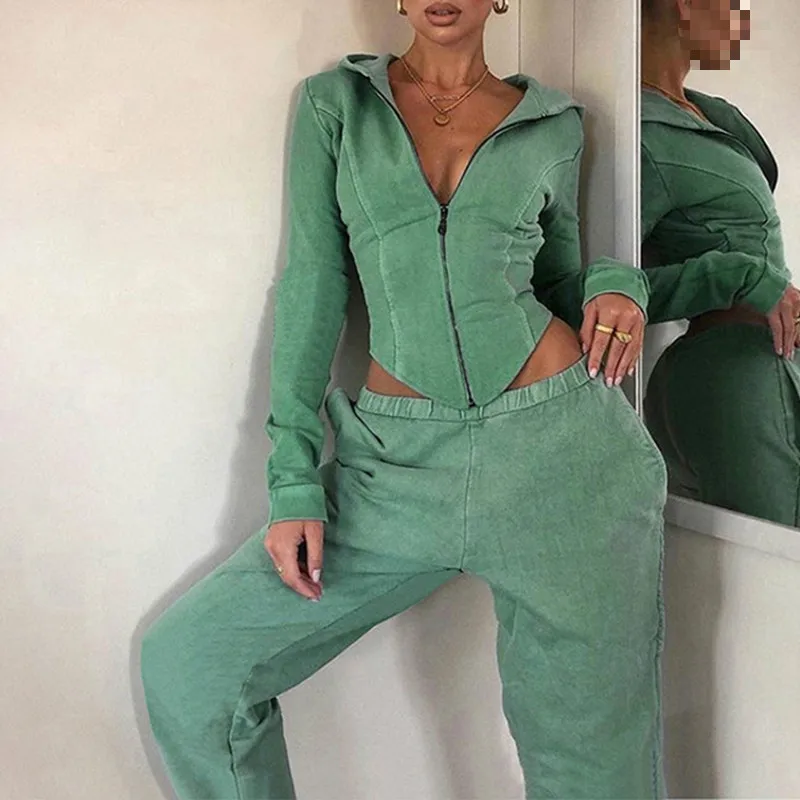 

New Autumn Sports Set Solid Zipper Loose Running Suits Sports 2 Pieces Set Long Sleeve Tops Women Pants Fitness Gym Workout Suit