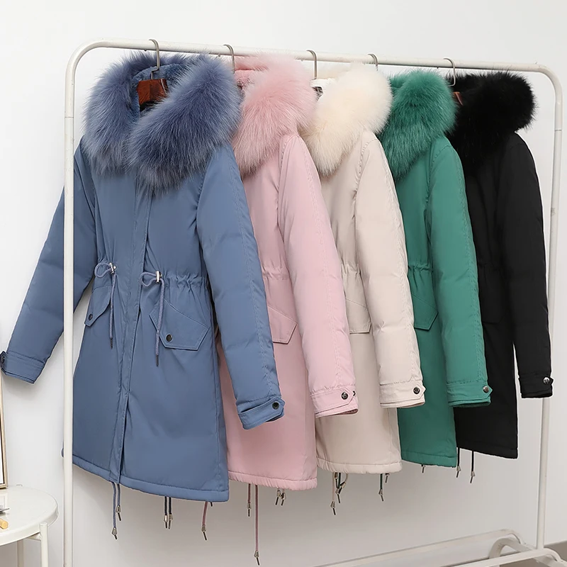 

2021 Women's Winter Jacket Wool Liner Casual Long Parkas Woman Slim Hooded With Fur Collar Plus Size Solid Thick Overcoat Female