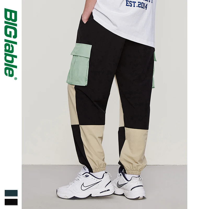 Большие уличные мужские брюки 2019 Осень Зима ветровка хип хоп цвет сшивание