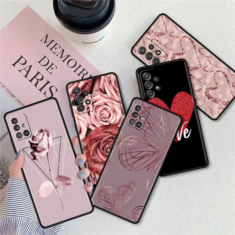 

Soft Case for Samsung A51 A12 A52 A21s A71 Phone Capa For Galaxy A32 A31 A02s A72 A11 A41 A22 A03s Cover Lovely Pink Pattern