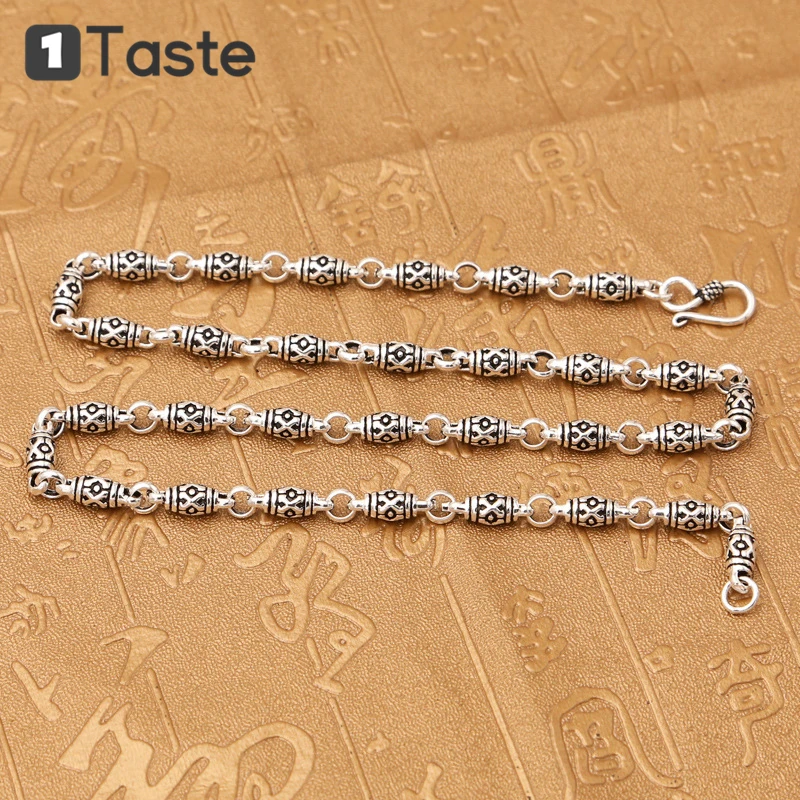 ONE TASTE 925 пробы серебряная бамбуковая цепочка 6 мм-бисер мужское ожерелье тайское