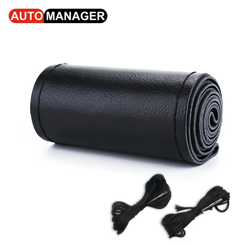 

Оплетка из натуральной кожи с иглами, автомобильная оплетка из воловьей кожи для руля 38 см, 15 дюймов