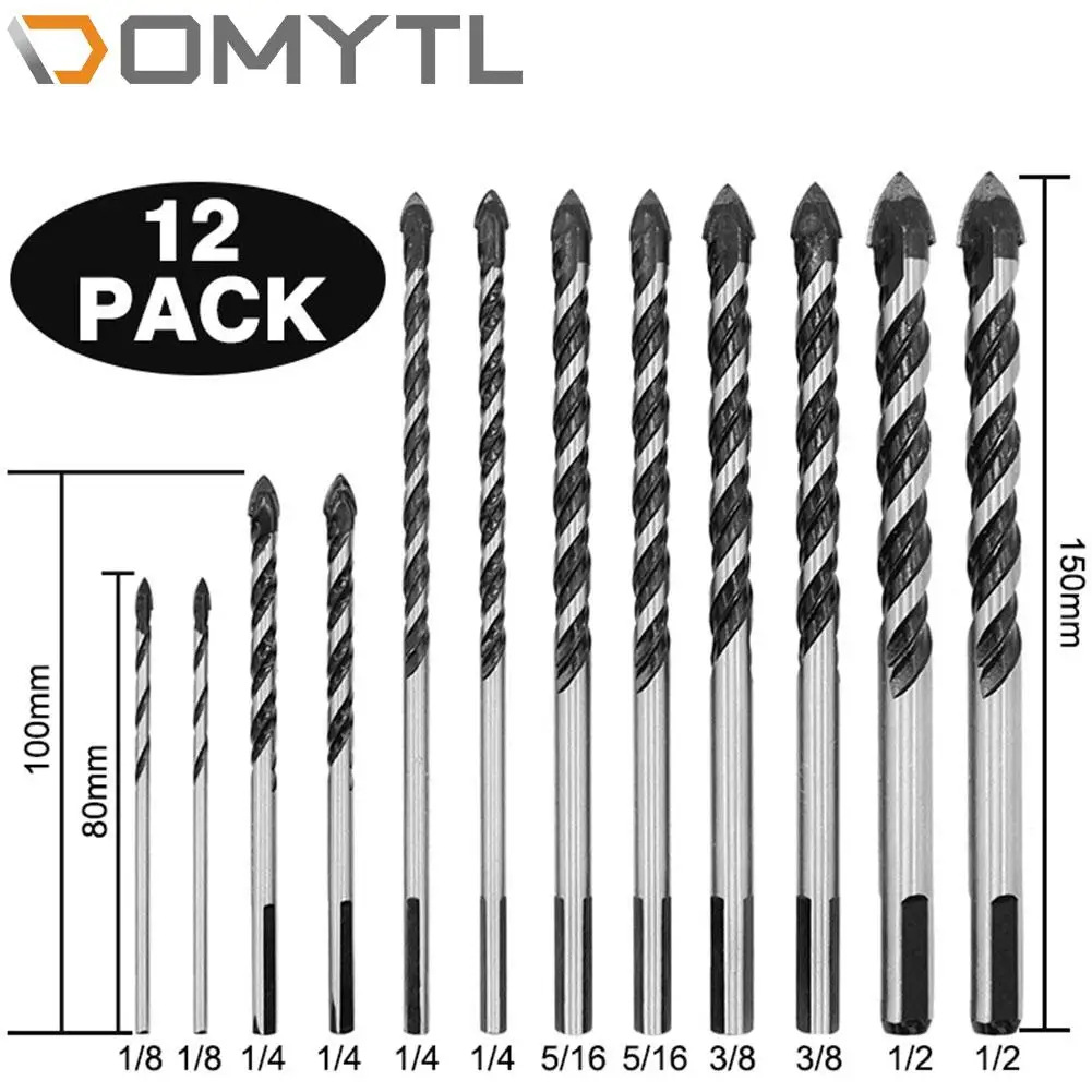 

12Pcs Multi-function Drill Bit for Drill Bits Set for Glass Ceramic Concrete Hole Opener Hard Alloy Triangle Bit Tools