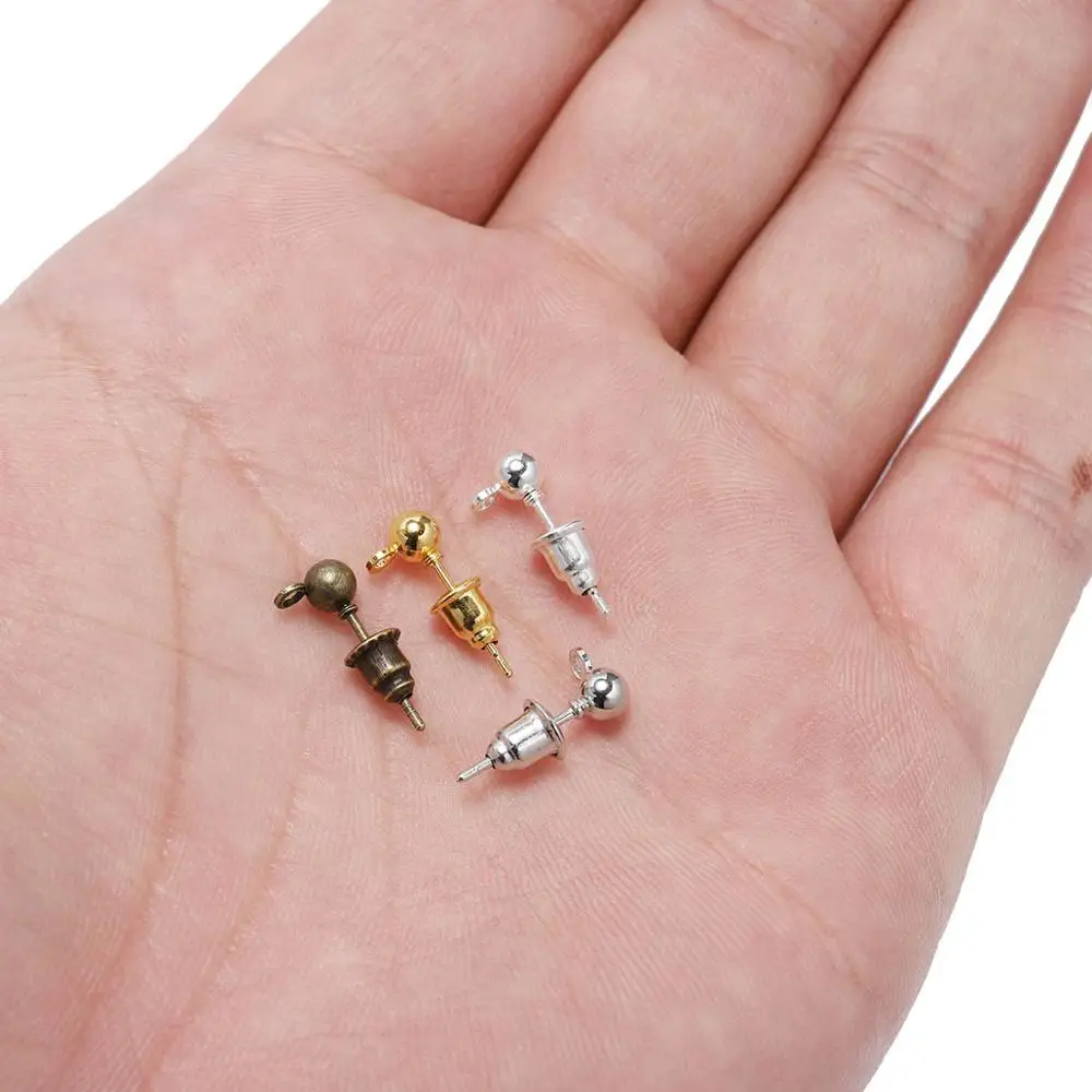 

50pcs/lot 4mm Pin Findings Stud Earring Basic Pins Stoppers Connector For DIY Jewelry Making Accessories Supplies