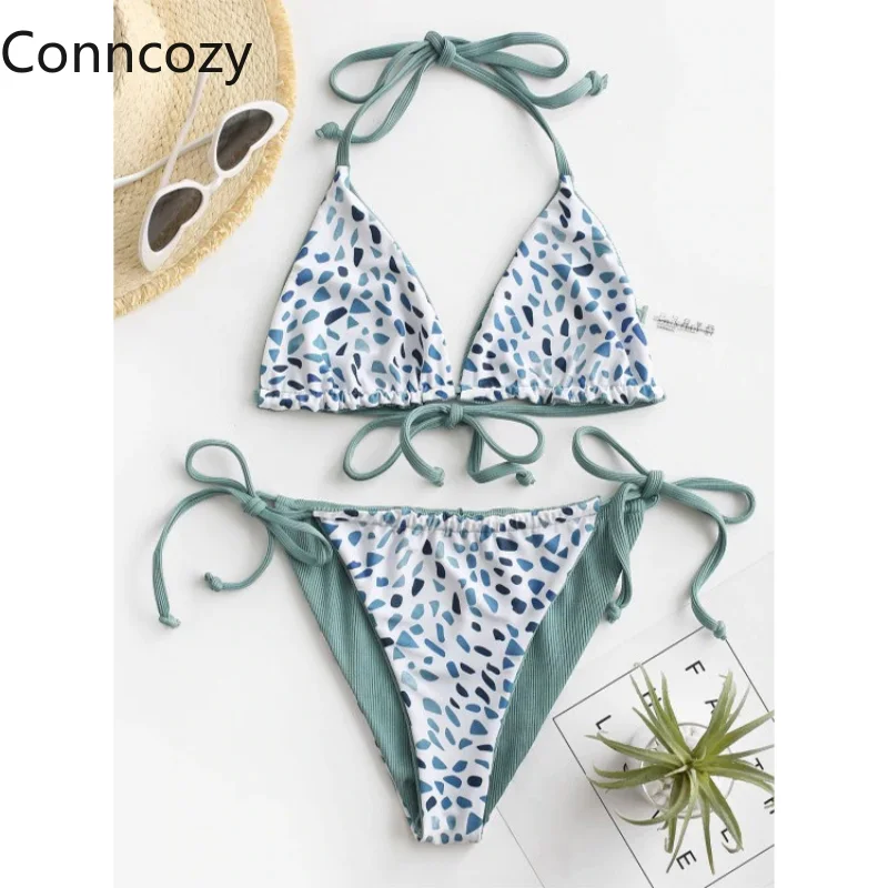 

Новый комплект бикини сексуальный женский раздельный принт треугольная сумка на бретелях купальный костюм купальники женский комплект би...